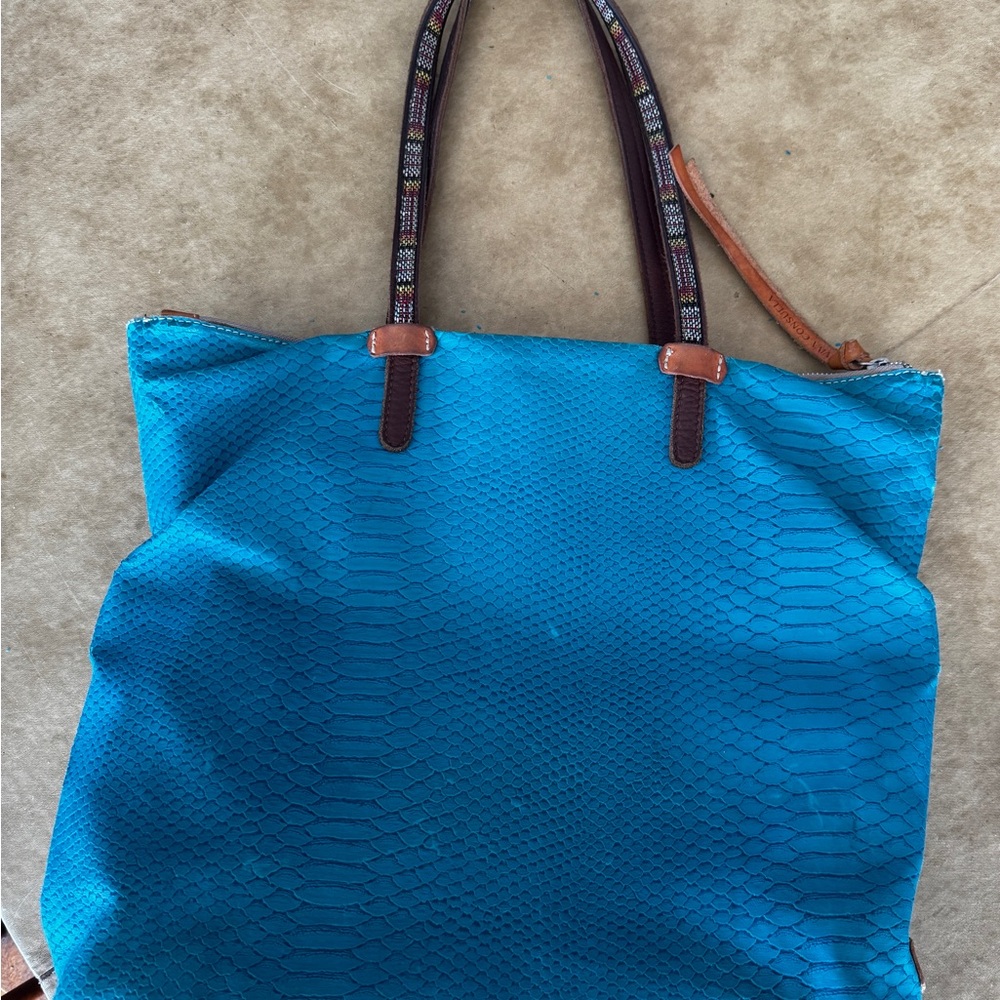 Consuela Blue and Brown Tote with Textured Design